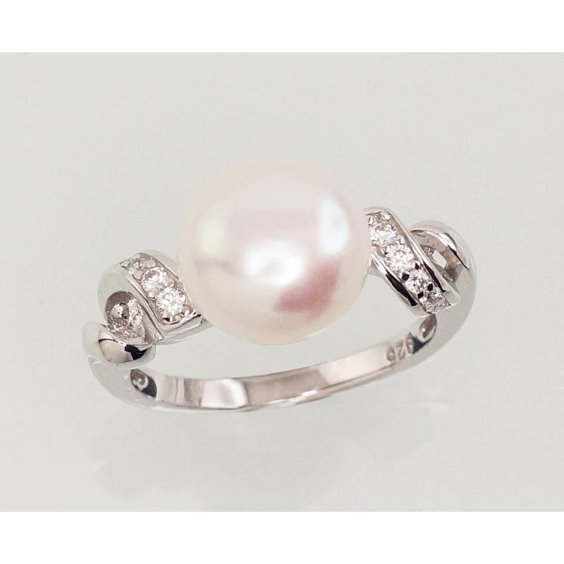 Silver ring, Silver 925°, Rhodium (Plating), Zirkons, Fresh-water Pearl
