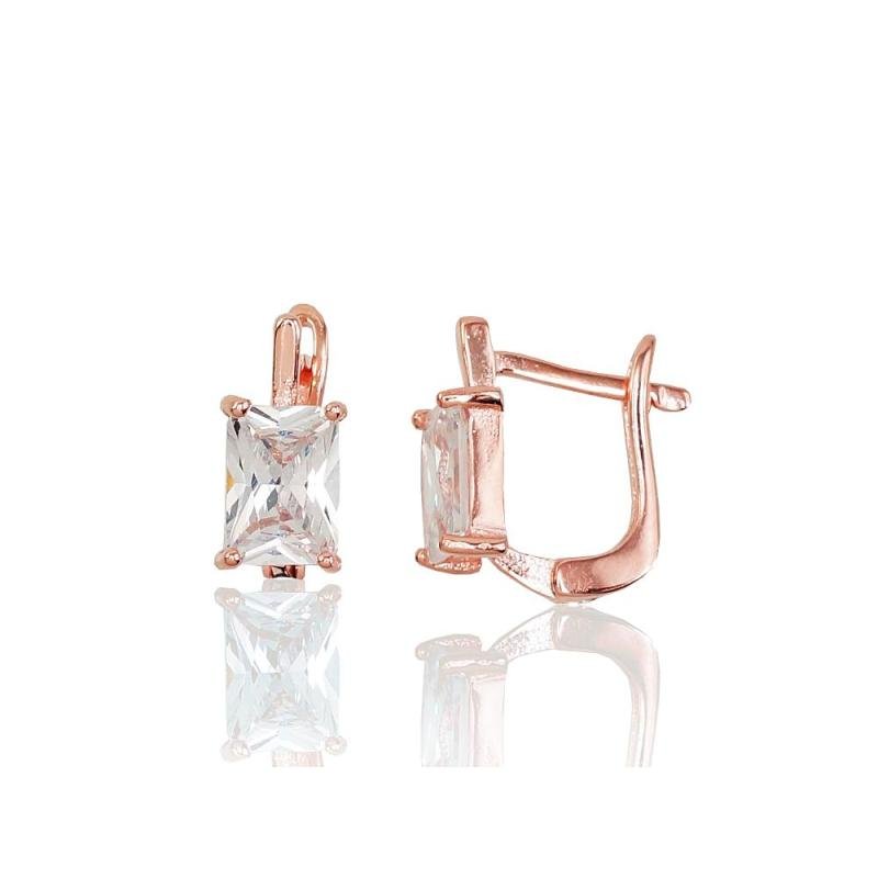 Silver earrings with 'english' lock, Silver 925°, red gold (Plating), Zirkons