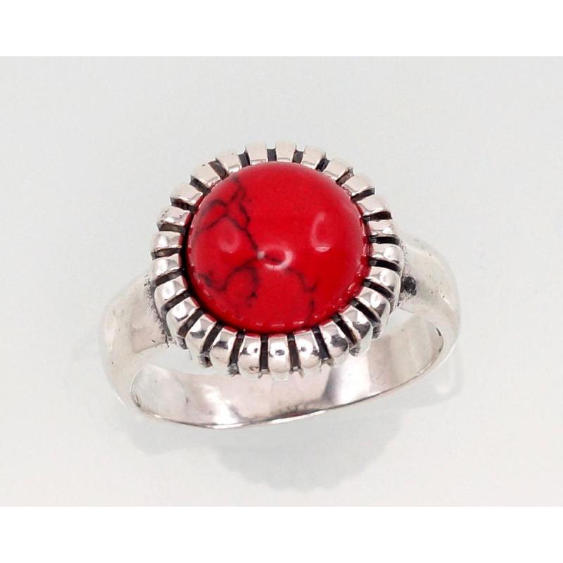 Silver ring, Silver 925°, oxide (Plating), Coral (Imitation)