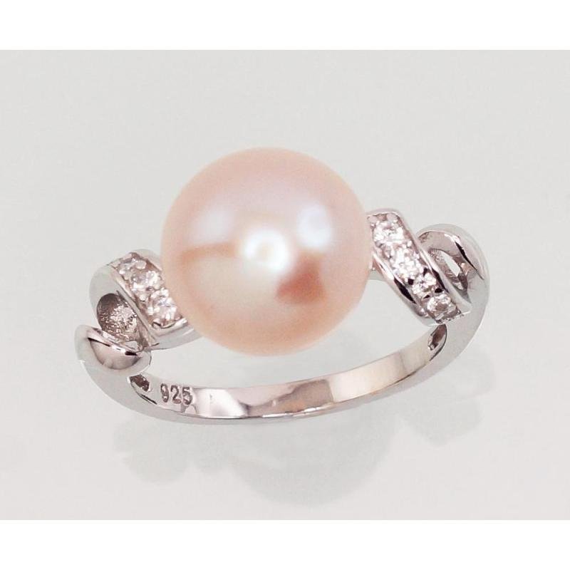 Silver ring, Silver 925°, Rhodium (Plating), Zirkons, Fresh-water Pearl
