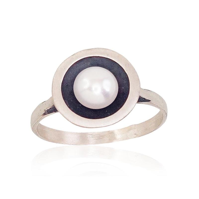 Silver ring, Silver 925°, oxide (Plating), Fresh-water Pearl