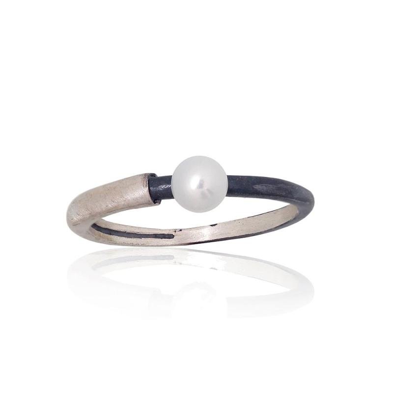 Silver ring, Silver 925°, oxide (Plating), Fresh-water Pearl