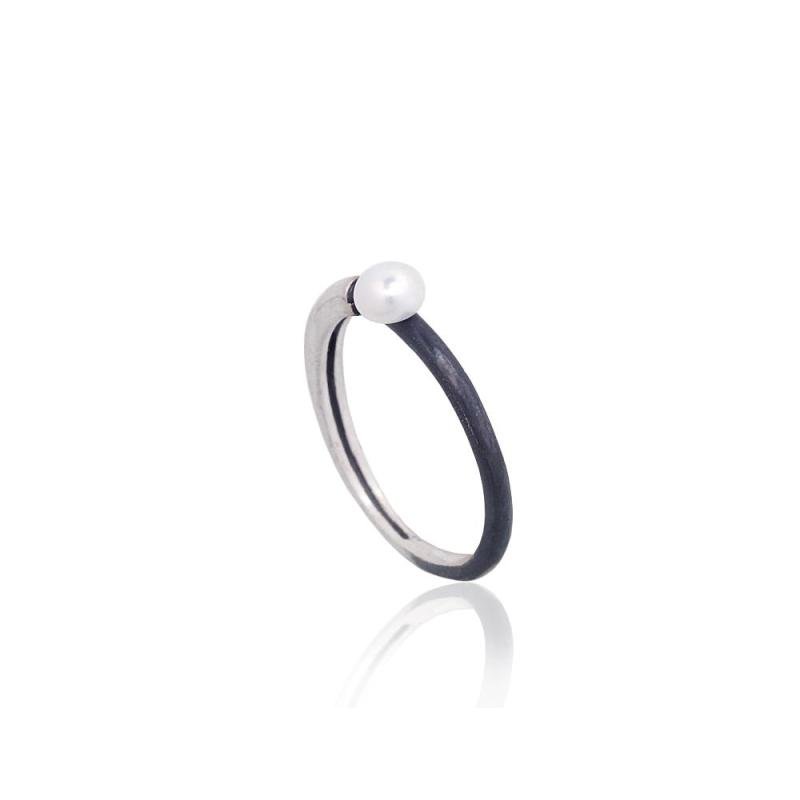 Silver ring, Silver 925°, oxide (Plating), Fresh-water Pearl