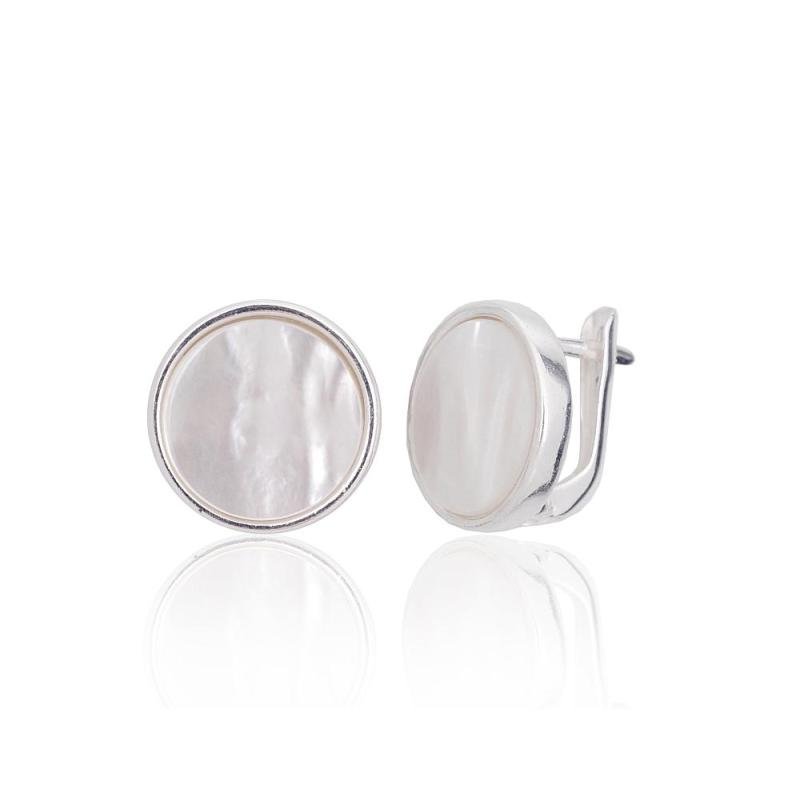Silver earrings with 'english' lock, Silver 925°, Mother-of-pearl