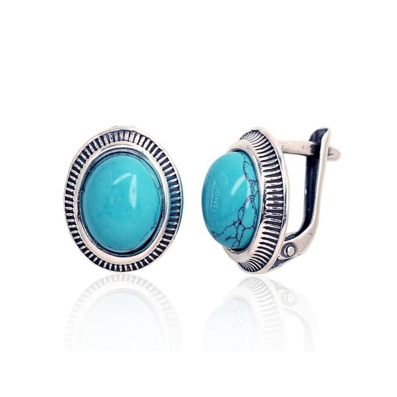 Silver earrings with 'english' lock, Silver 925°, oxide (Plating), Turquoise (Imitation)