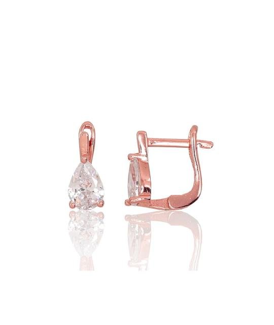 Silver earrings with 'english' lock, Silver 925°, red gold (Plating), Zirkons