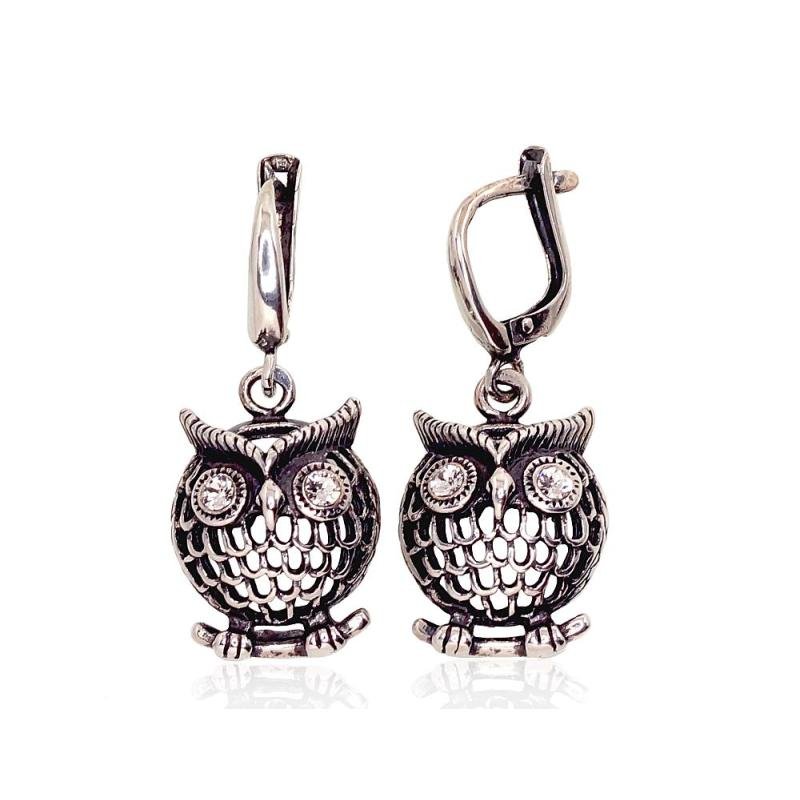Silver earrings with 'english' lock, Silver 925°, oxide (Plating), Zirkons