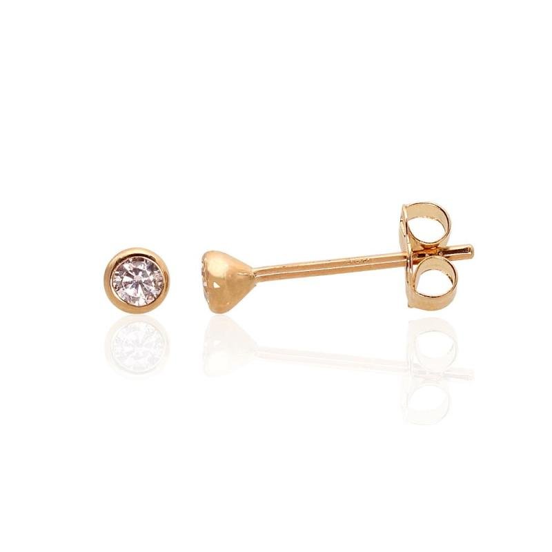Gold classic studs earrings, Yellow Gold 585°, Zirkons