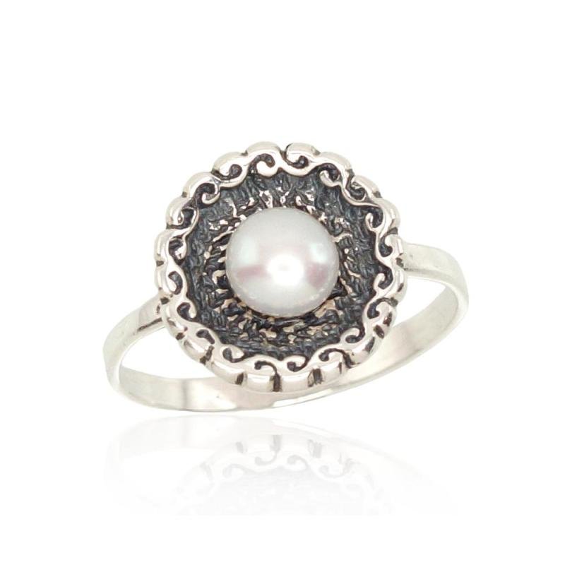 Silver ring, Silver 925°, oxide (Plating), Fresh-water Pearl