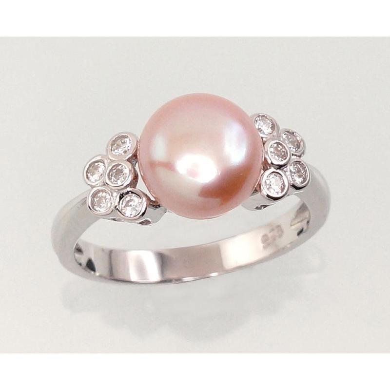 Silver ring, Silver 925°, Rhodium (Plating), Zirkons, Fresh-water Pearl