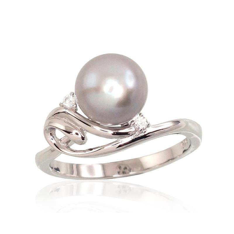 Silver ring, Silver 925°, Rhodium (Plating), Zirkons, Fresh-water Pearl