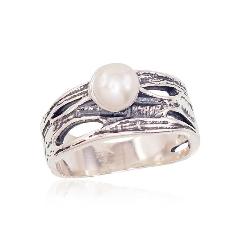 Silver ring, Silver 925°, oxide (Plating), Fresh-water Pearl