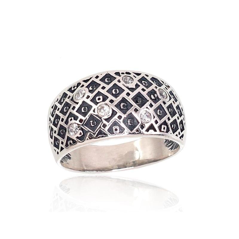 Silver ring, Silver 925°, oxide (Plating), Zirkons