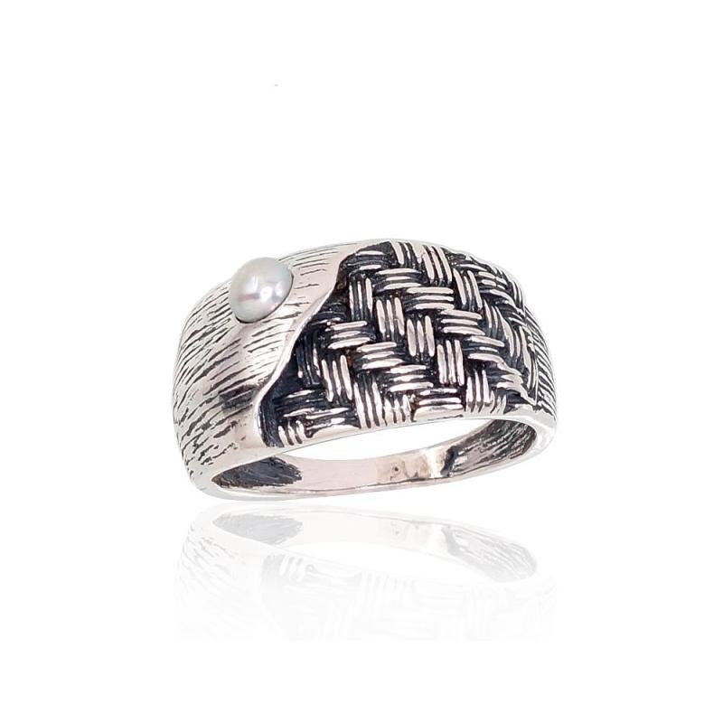 Silver ring, Silver 925°, oxide (Plating), Fresh-water Pearl