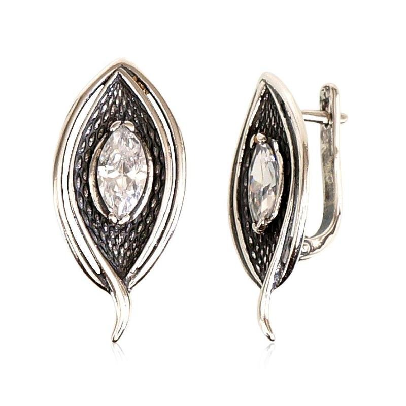 Silver earrings with 'english' lock, Silver 925°, oxide (Plating), Zirkons