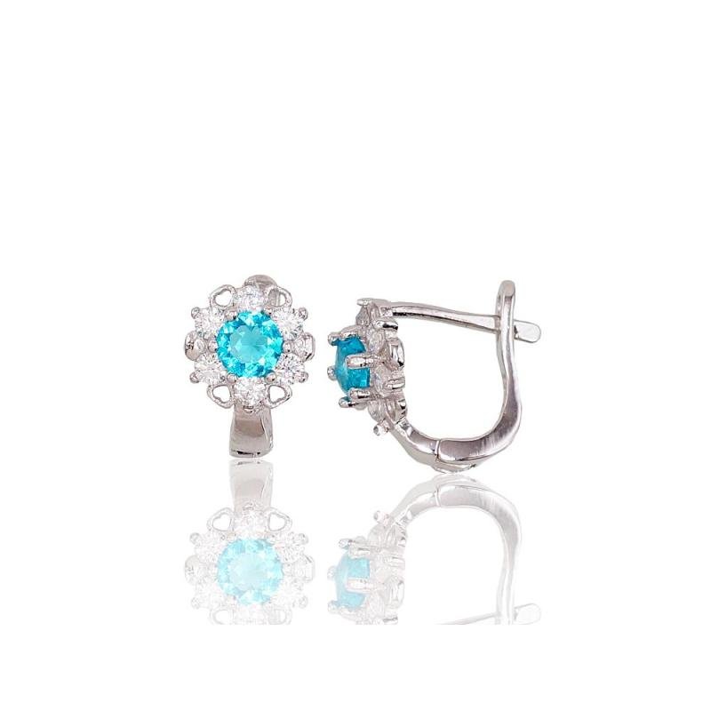Silver earrings with 'english' lock, Silver 925°, Rhodium (Plating), Zirkons