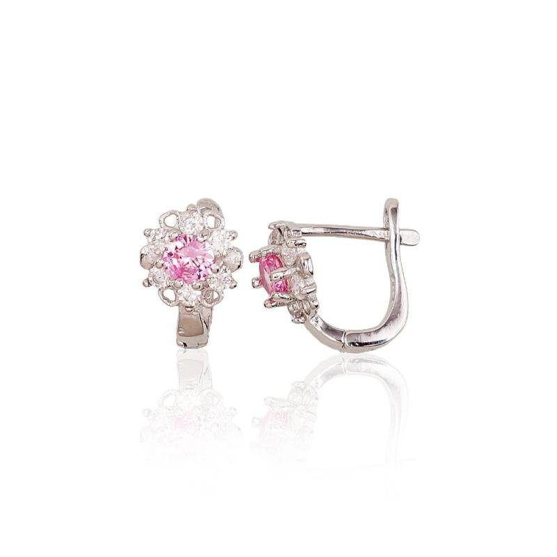 Silver earrings with 'english' lock, Silver 925°, Rhodium (Plating), Zirkons