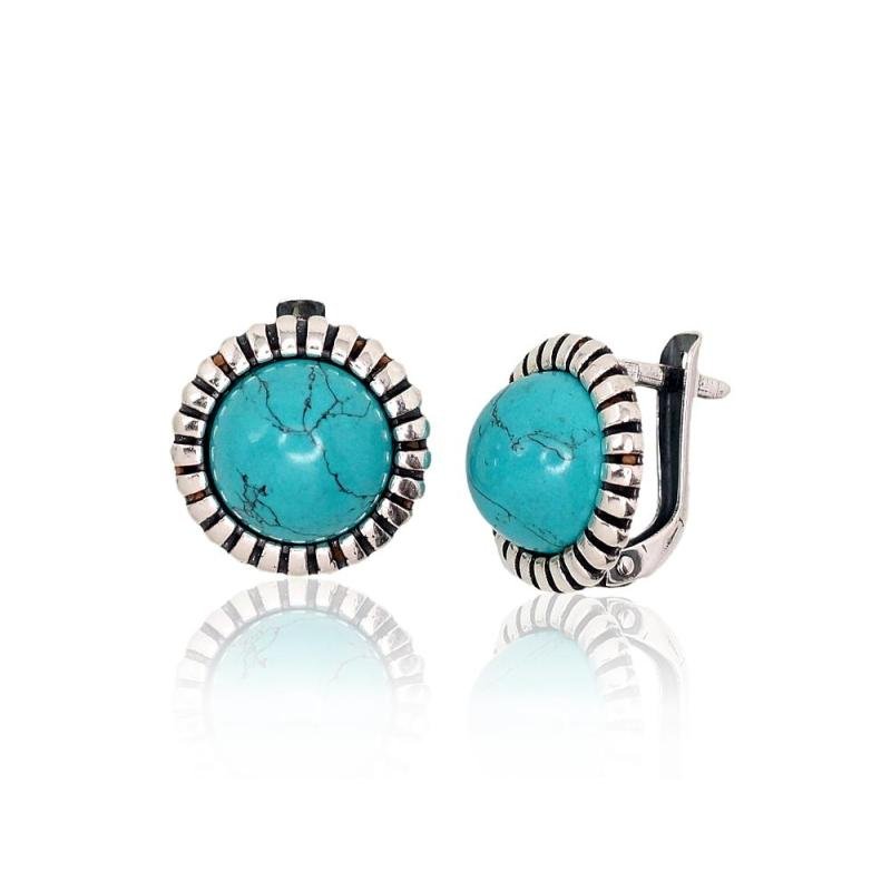 Silver earrings with 'english' lock, Silver 925°, oxide (Plating), Turquoise (Imitation)