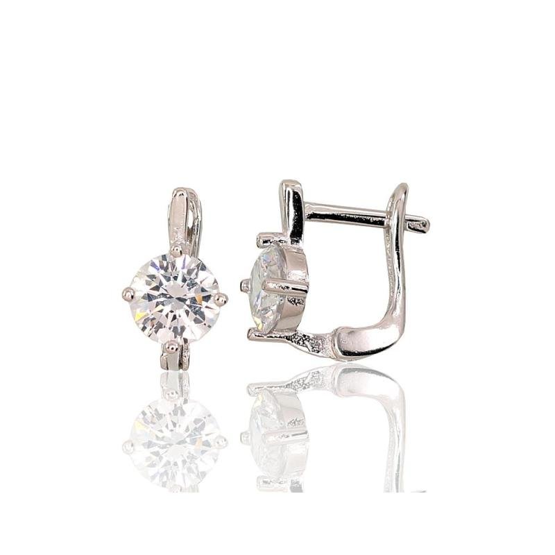 Silver earrings with 'english' lock, Silver 925°, Rhodium (Plating), Zirkons