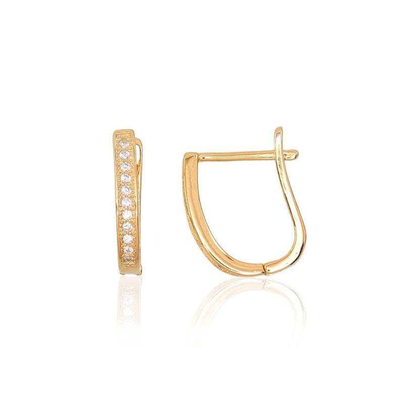 Silver earrings with 'english' lock, Silver 925°, yellow gold (Plating), Zirkons