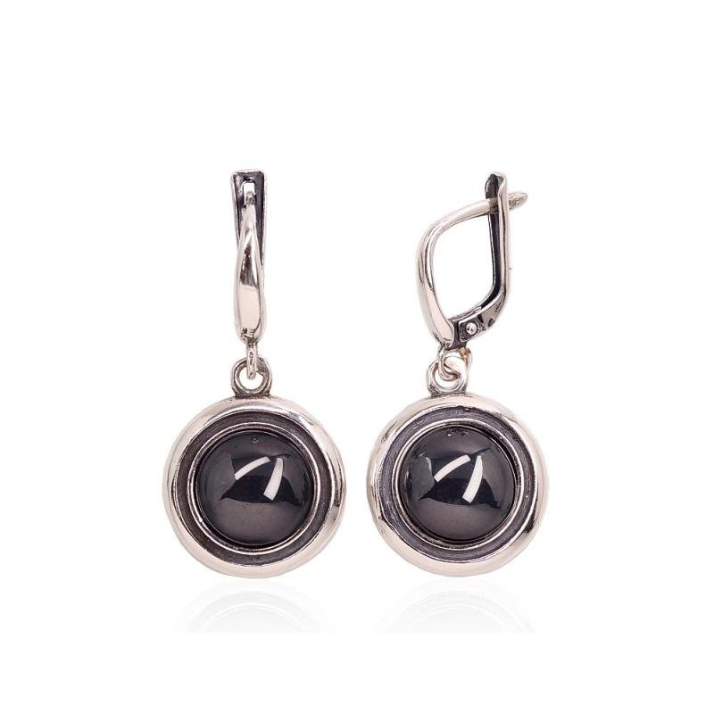 Silver earrings with 'english' lock, Silver 925°, oxide (Plating), Hematite