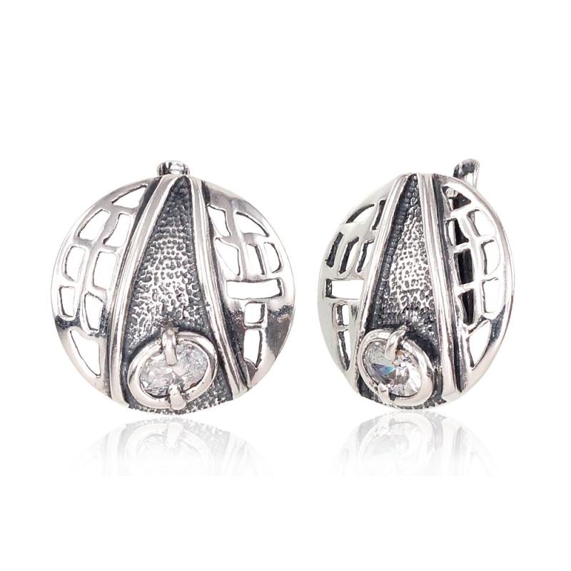 Silver earrings with 'english' lock, Silver 925°, oxide (Plating), Zirkons