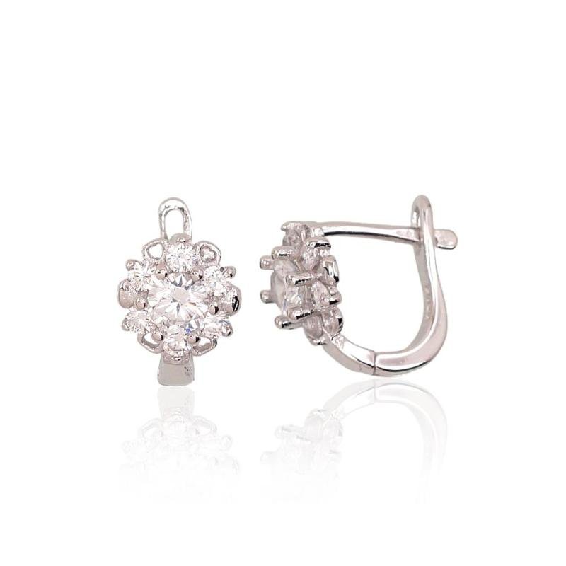 Silver earrings with 'english' lock, Silver 925°, Rhodium (Plating), Zirkons