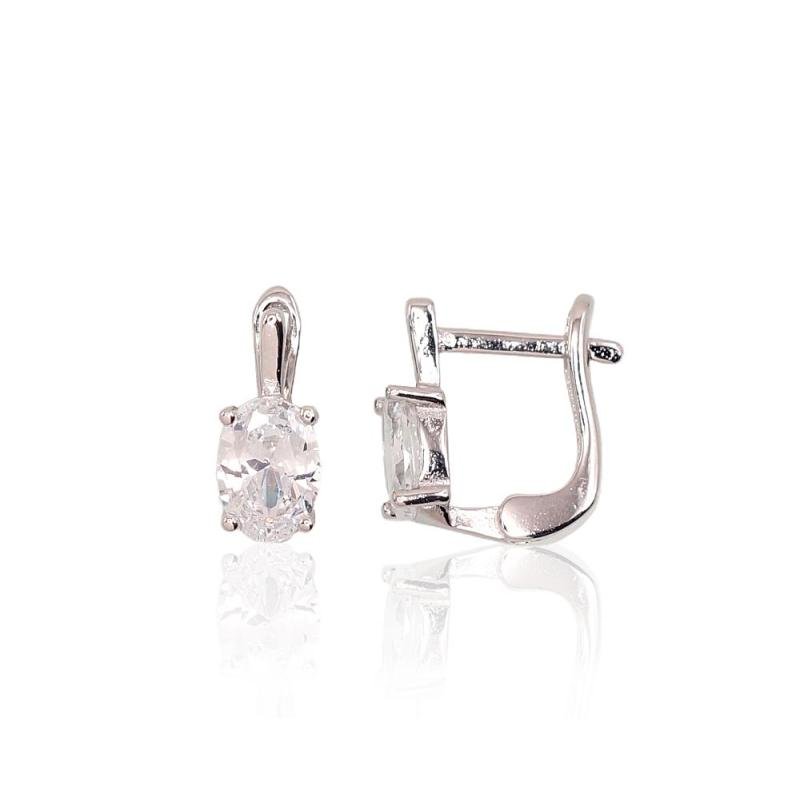 Silver earrings with 'english' lock, Silver 925°, Rhodium (Plating), Zirkons