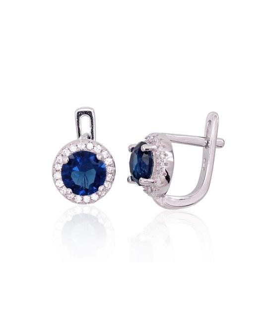Silver earrings with 'english' lock, Silver 925°, Rhodium (Plating), Zirkons