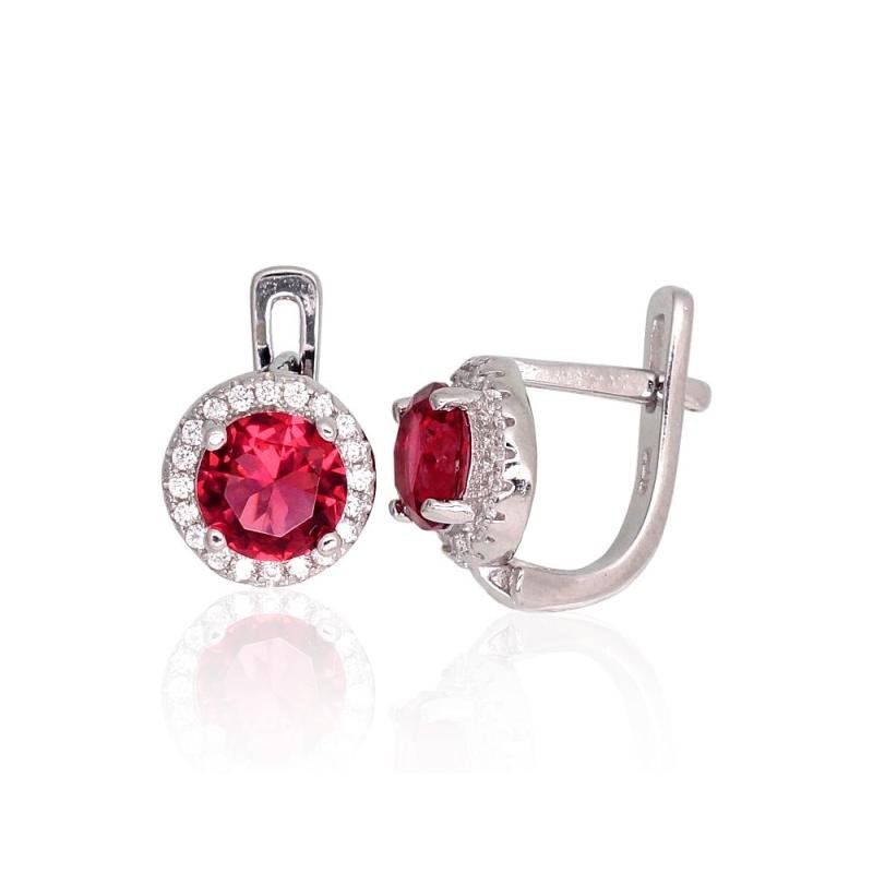 Silver earrings with 'english' lock, Silver 925°, Rhodium (Plating), Zirkons