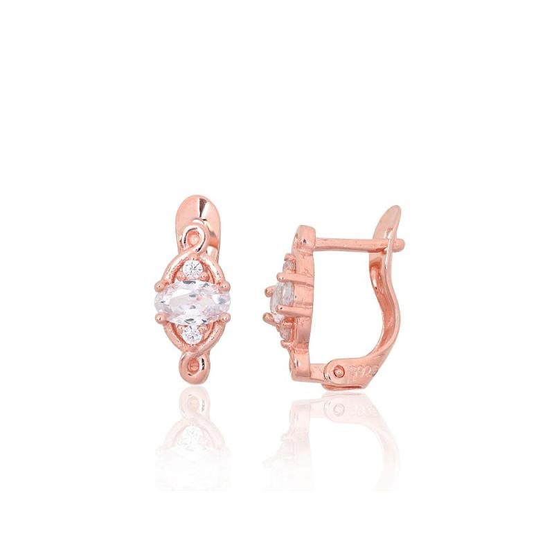 Silver earrings with 'english' lock, Silver 925°, red gold (Plating), Zirkons