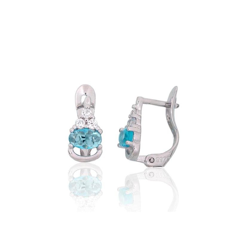 Silver earrings with 'english' lock, Silver 925°, Rhodium (Plating), Zirkons