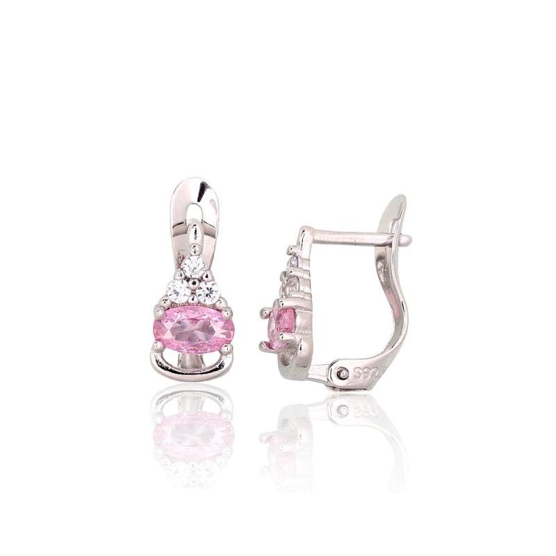 Silver earrings with 'english' lock, Silver 925°, Rhodium (Plating), Zirkons