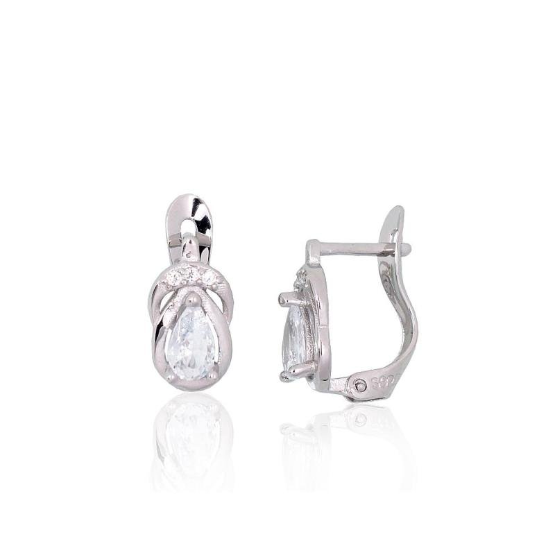 Silver earrings with 'english' lock, Silver 925°, Rhodium (Plating), Zirkons