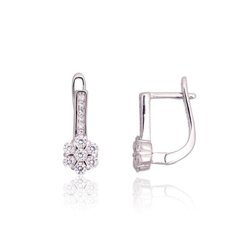 Silver earrings with 'english' lock, Silver 925°, Rhodium (Plating), Zirkons