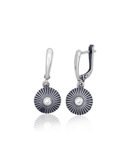 Silver earrings with 'english' lock, Silver 925°, oxide (Plating), Zirkons