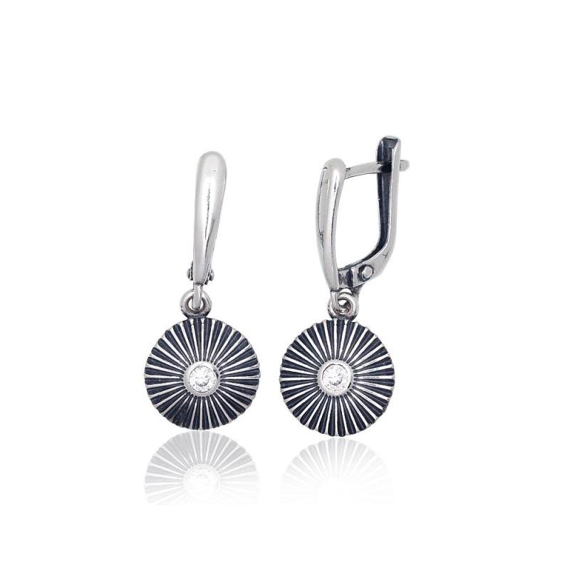 Silver earrings with 'english' lock, Silver 925°, oxide (Plating), Zirkons