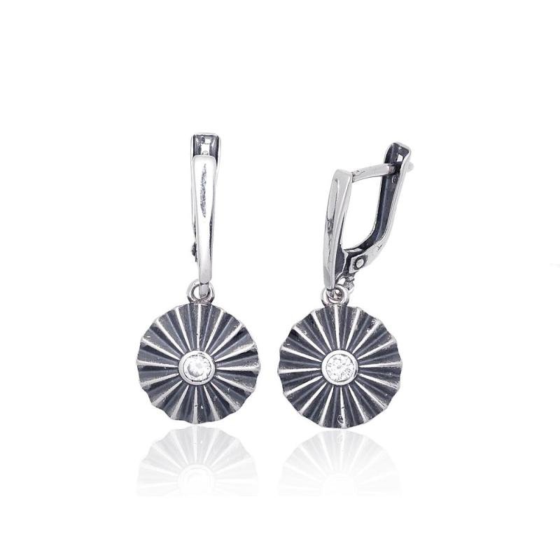 Silver earrings with 'english' lock, Silver 925°, oxide (Plating), Zirkons