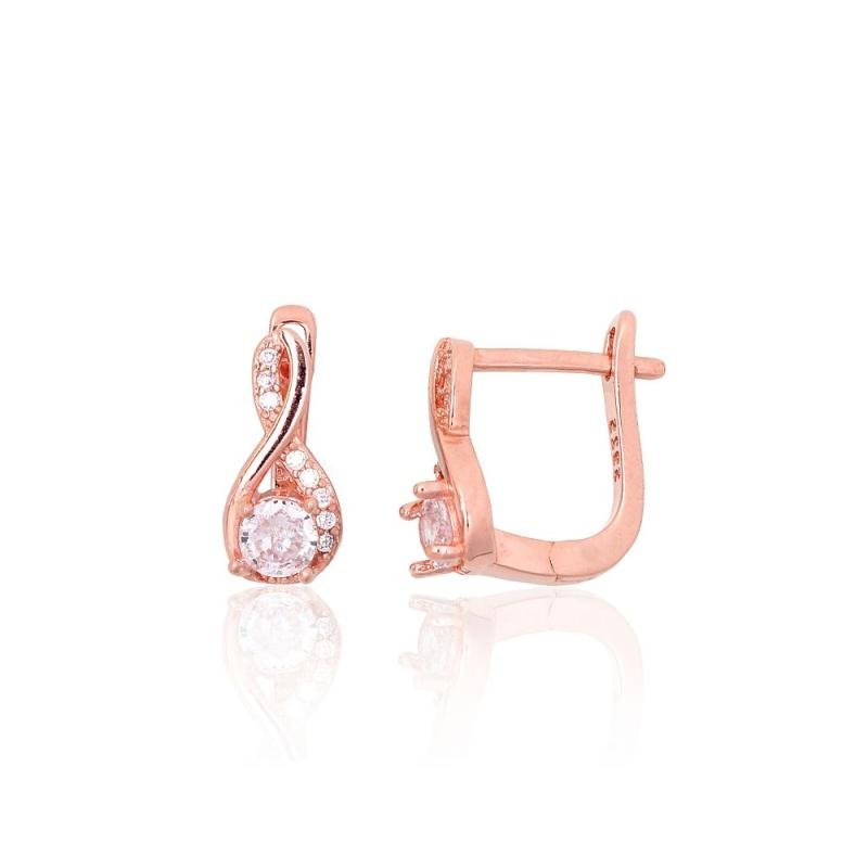 Silver earrings with 'english' lock, Silver 925°, red gold (Plating), Zirkons