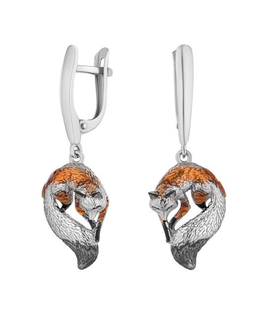 Silver earrings with enamel ALFA-KARAT, Fox