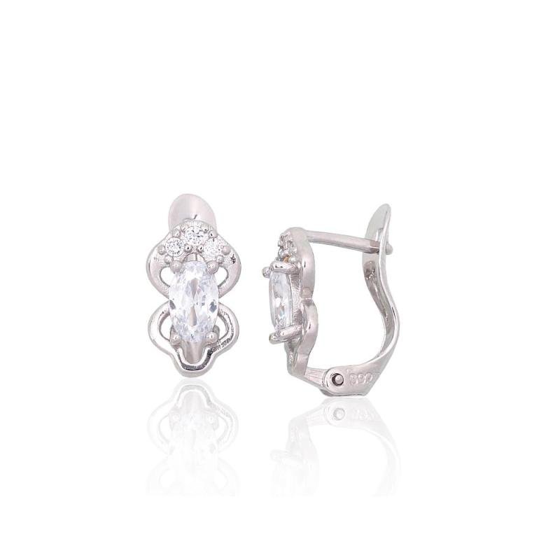 Silver earrings with 'english' lock, Silver 925°, Rhodium (Plating), Zirkons