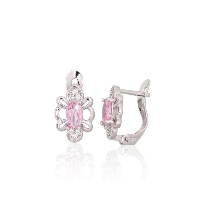 Silver earrings with 'english' lock, Silver 925°, Rhodium (Plating), Zirkons