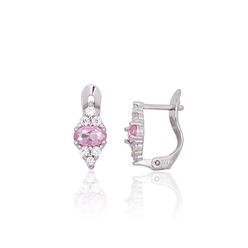 Серебряные серьги на английском замке, Серебро 925°, родий (покрытие), Цирконы