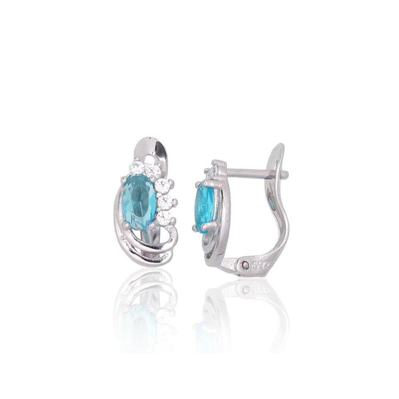 Серебряные серьги на английском замке, Серебро 925°, родий (покрытие), Цирконы