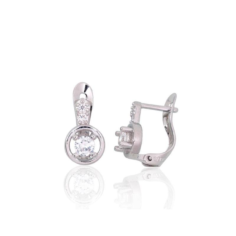 Silver earrings with 'english' lock, Silver 925°, Rhodium (Plating), Zirkons