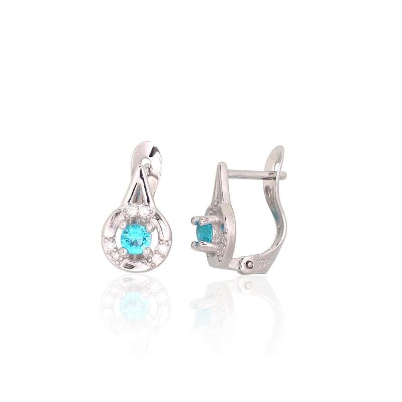 Серебряные серьги на английском замке, Серебро 925°, родий (покрытие), Цирконы
