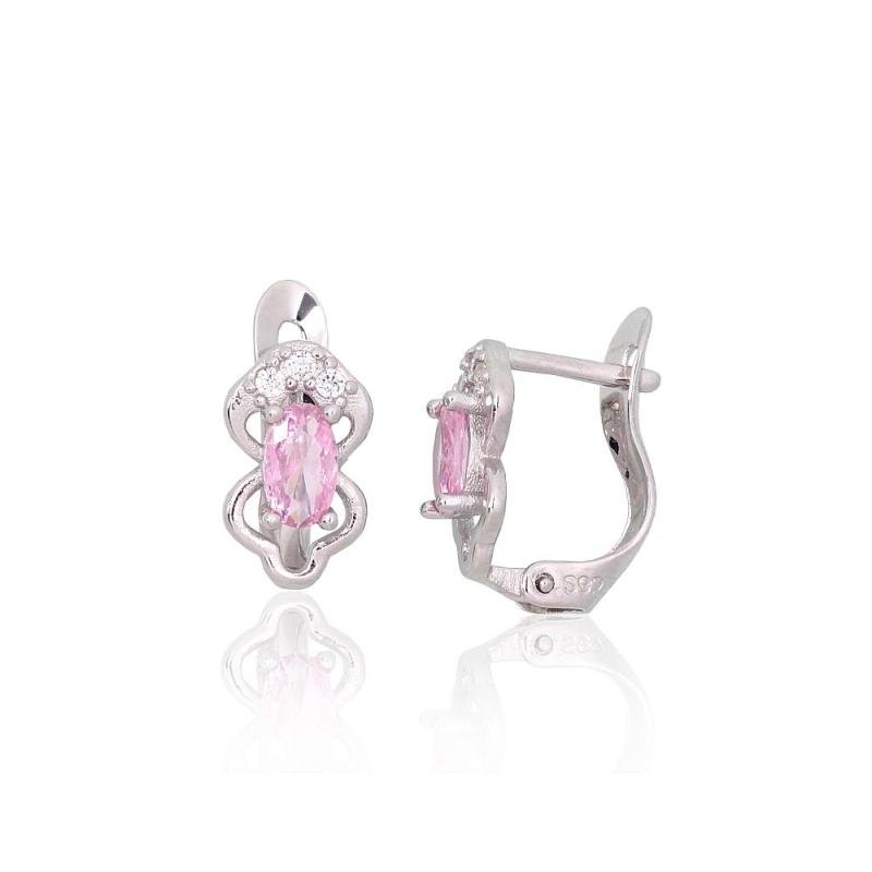 Silver earrings with 'english' lock, Silver 925°, Rhodium (Plating), Zirkons
