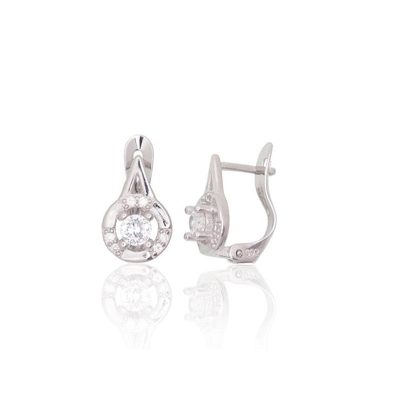 Silver earrings with 'english' lock, Silver 925°, Rhodium (Plating), Zirkons