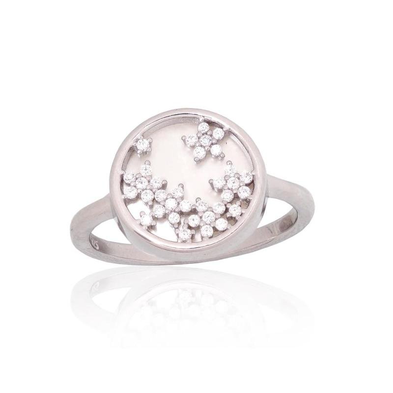 Серебряное кольцо, Серебро 925°, родий (покрытие), Цирконы, Перламутр