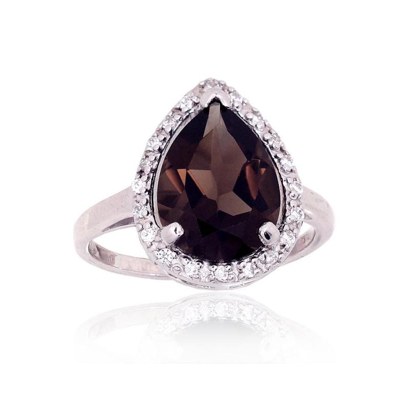 Серебряное кольцо, Серебро 925°, родий (покрытие), Цирконы, Дымчатый кварц